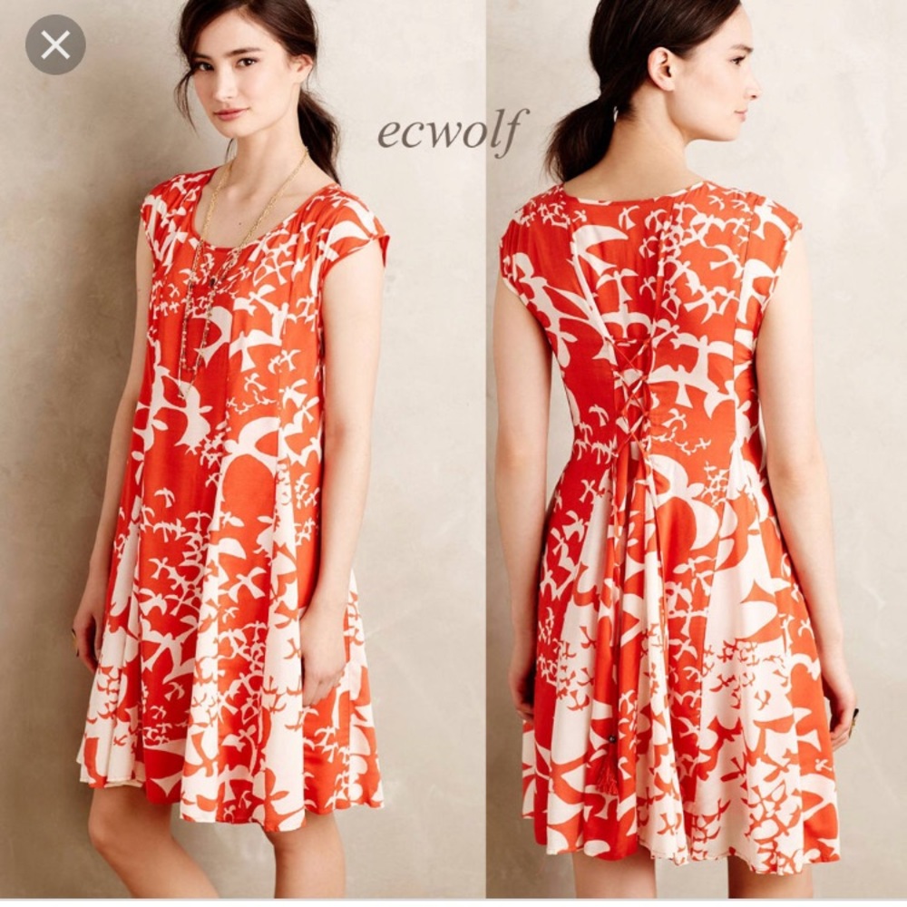 Anthropologie Swing Floral Dress with Lace Up Back